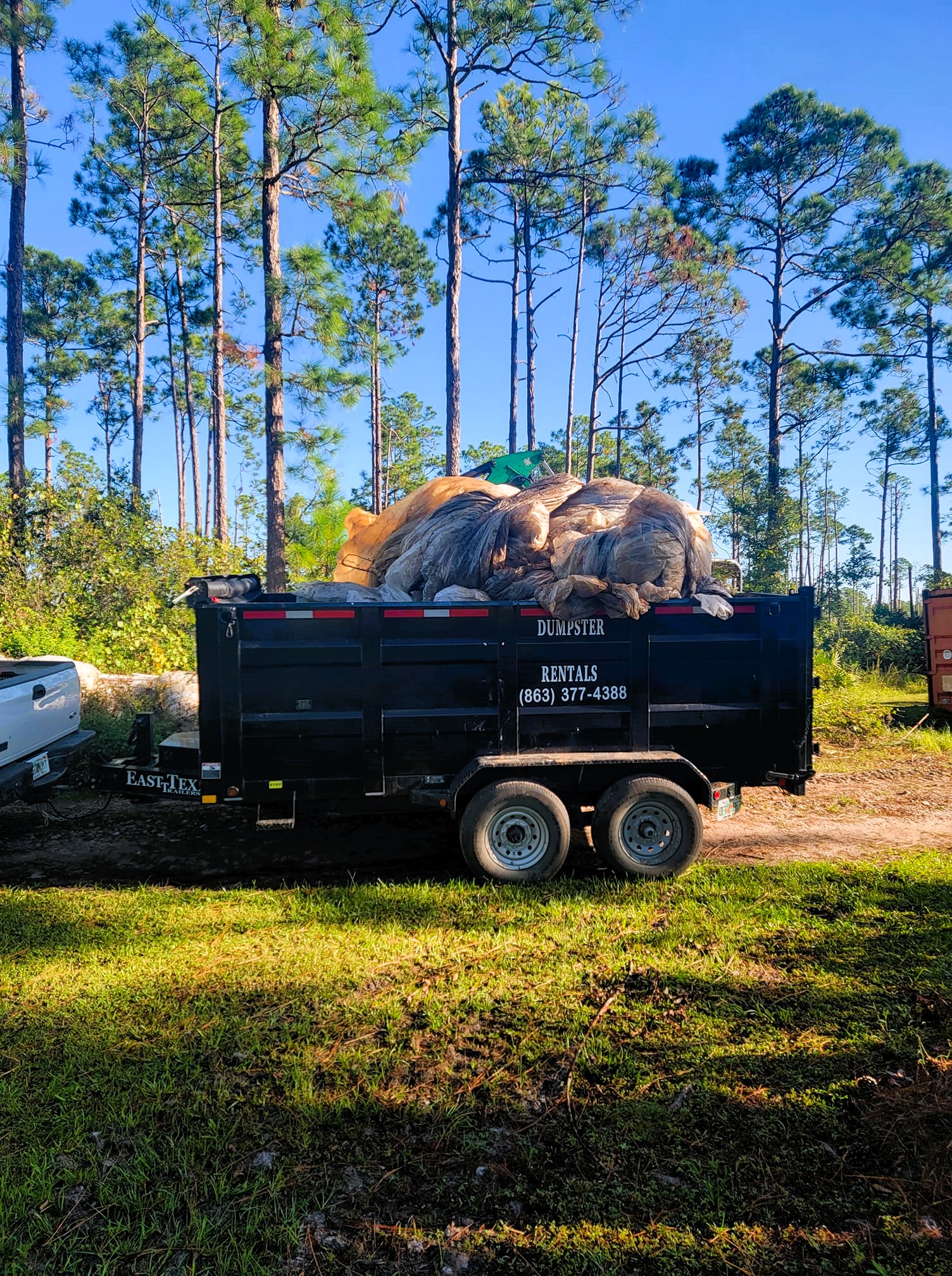 Dumpster filled during outdoor project cleanup